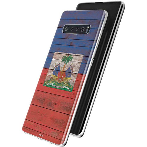 Haiti Flag Dark Wood Galaxy S10 Skin